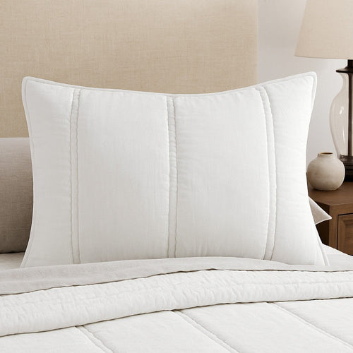 Rawi Standard Pillow Sham, Channel Stitch White Ramie Cotton, 20x26