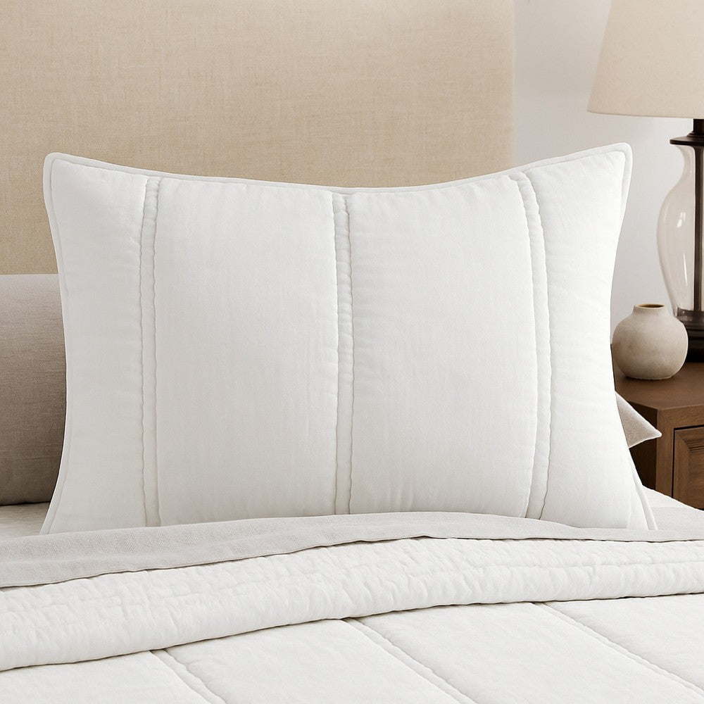 Rawi Standard Pillow Sham, Channel Stitch White Ramie Cotton, 20x26