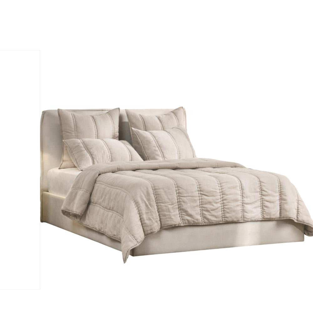 Rawi Queen Quilt, Beige Sustainable Channel Stitch Ramie and Cotton