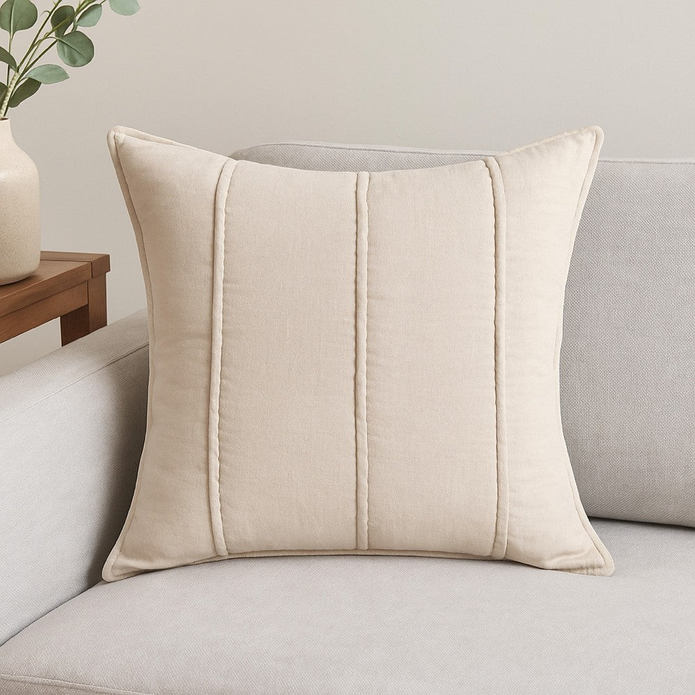 Rawi Square Euro Pillow Sham, 26 Inch Beige Channel Ramie and Cotton