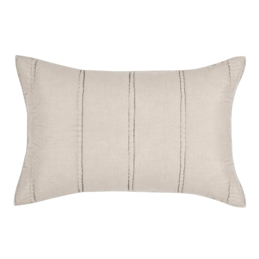 Rawi Lumbar King Pillow Sham, 20x36 Beige Channel Stitch Ramie Cotton