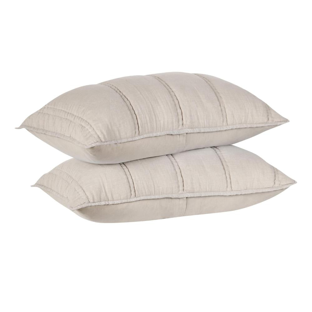 Rawi Lumbar King Pillow Sham 20x36 Beige Channel Stitch Ramie Cotton