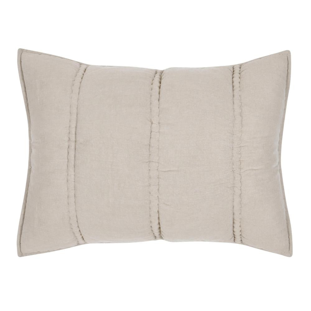 Rawi Standard Pillow Sham, 20x26 Beige Channel Stitch Ramie Cotton