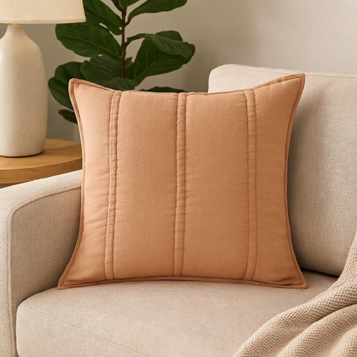 Rawi Square Euro Pillow Sham, 26 Inch Clay Channel Stitch Ramie Cotton