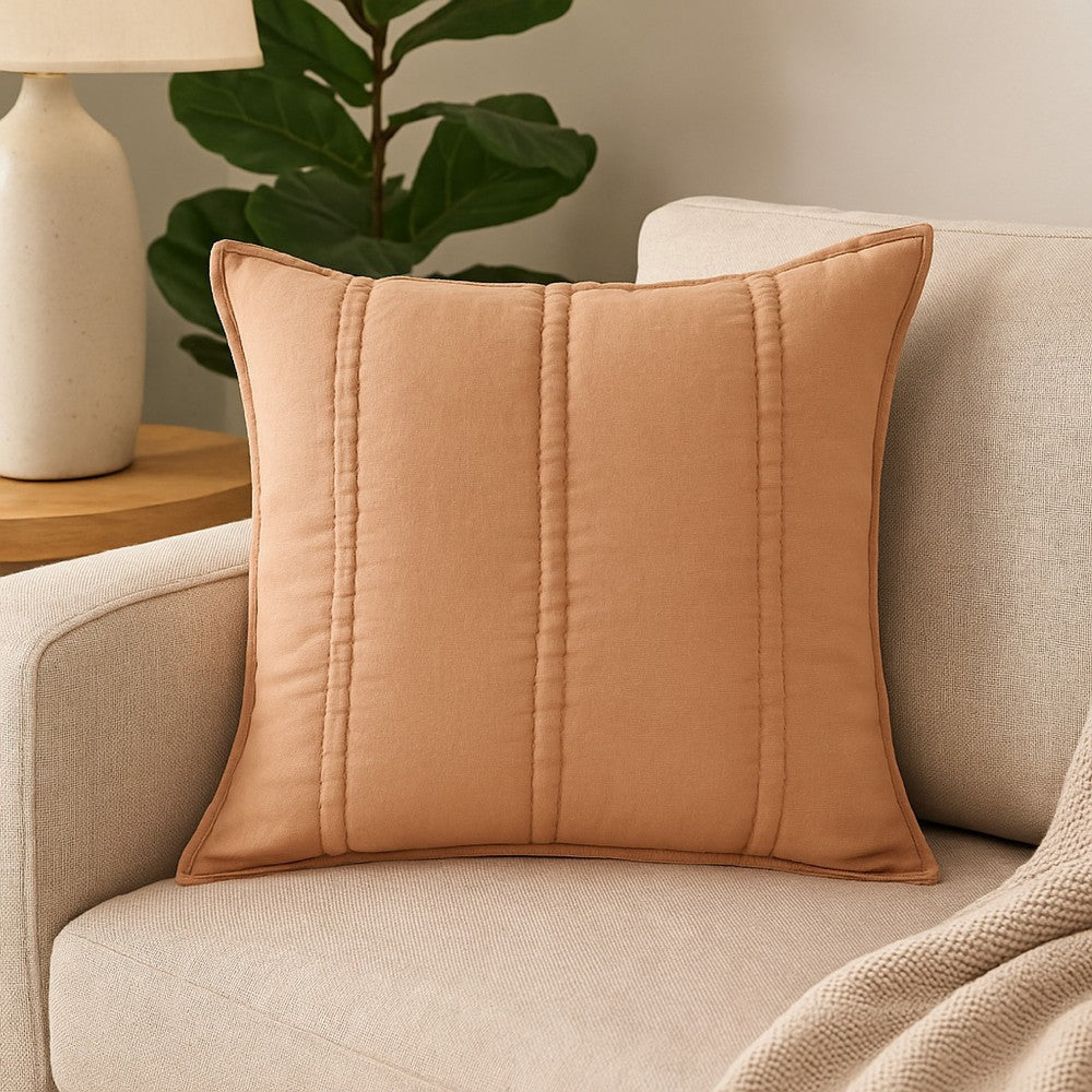 Rawi Square Euro Pillow Sham, 26 Inch Clay Channel Stitch Ramie Cotton