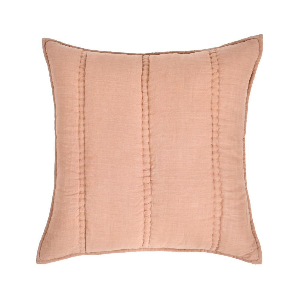 Rawi Square Euro Pillow Sham, 26 Inch Clay Channel Stitch Ramie Cotton