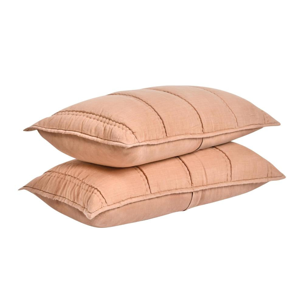 Rawi Lumbar King Pillow Sham 20x36 Clay Channel Stitch Ramie Cotton