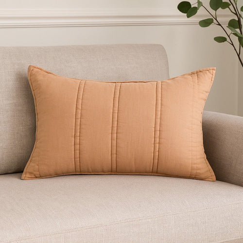 Rawi Lumbar King Pillow Sham, 20x36 Clay Channel Stitch Ramie Cotton