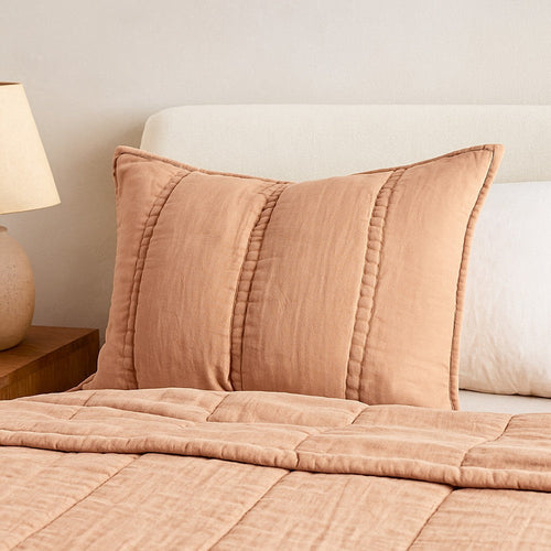 Rawi Standard Pillow Sham, 20x26 Clay Channel Stitch Ramie and Cotton