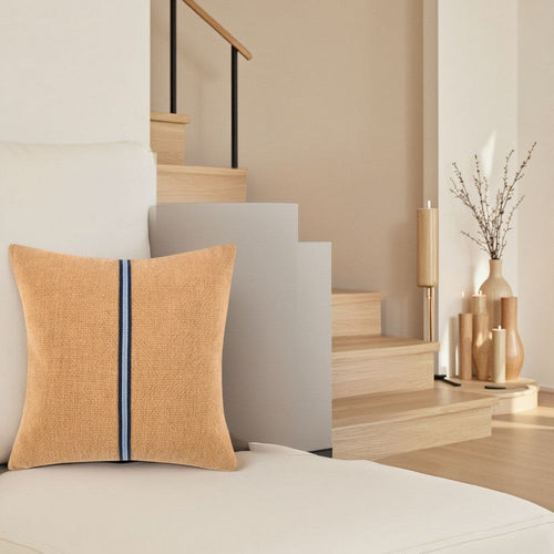 Throw Pillow Woven Racing Stripe Design 22 Inch Brown Cotton Linen BM331508