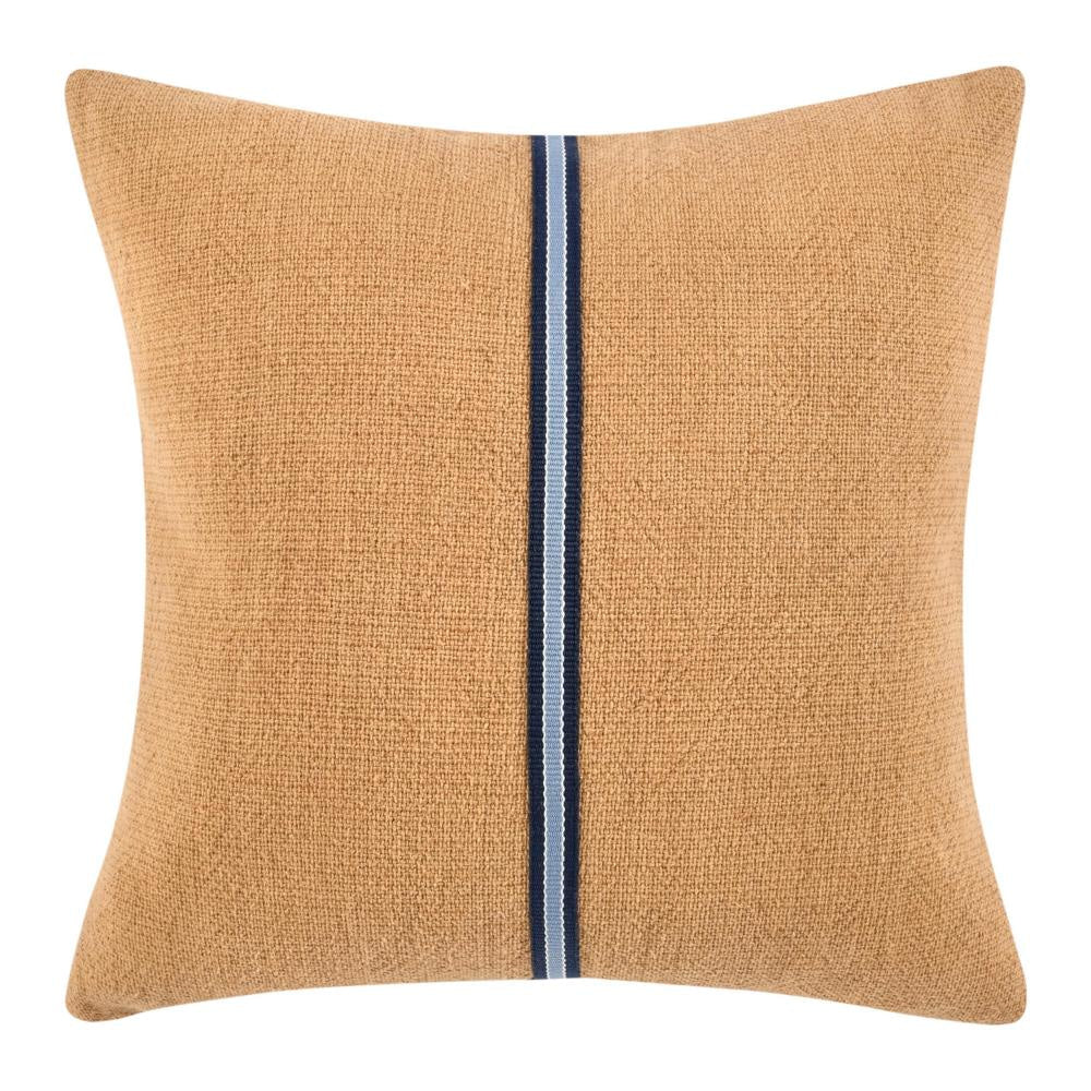 Throw Pillow, Woven Racing Stripe Design, 22 Inch Brown Cotton Linen
