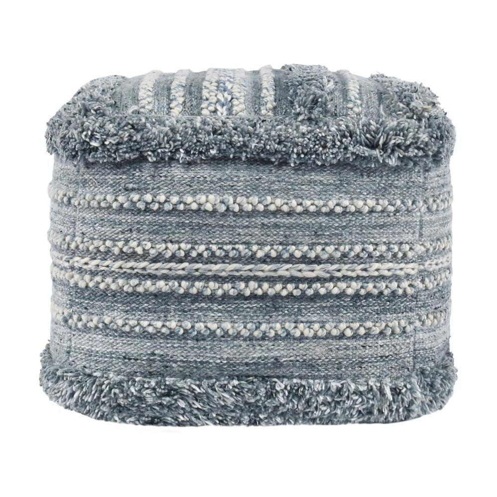 Kobi Square Ottoman Pouf 18 Inch Blue Polyester Boho Knitted Texture BM331509