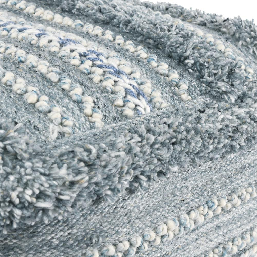 Kobi Square Ottoman Pouf 18 Inch Blue Polyester Boho Knitted Texture BM331509