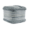 Kobi Square Ottoman Pouf, 18 Inch Blue Polyester, Boho Knitted Texture
