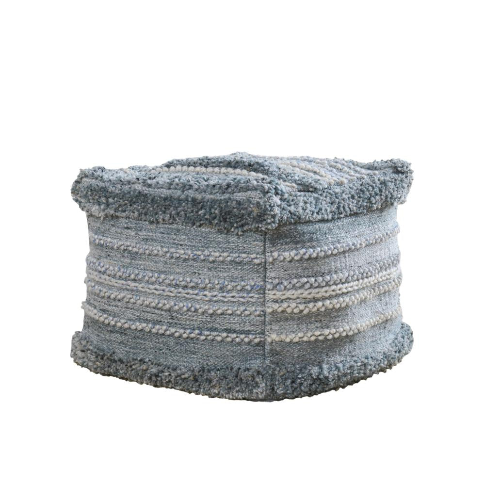 Kobi Square Ottoman Pouf 18 Inch Blue Polyester Boho Knitted Texture BM331509