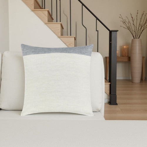 Throw Pillow, 22 Inch Subtle Stripe Design, White Gray Flax Linen