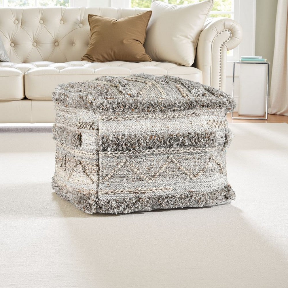 Anny Ottoman Pouf 18 Inch Gray Polyester Boho Knitted Texture BM331511