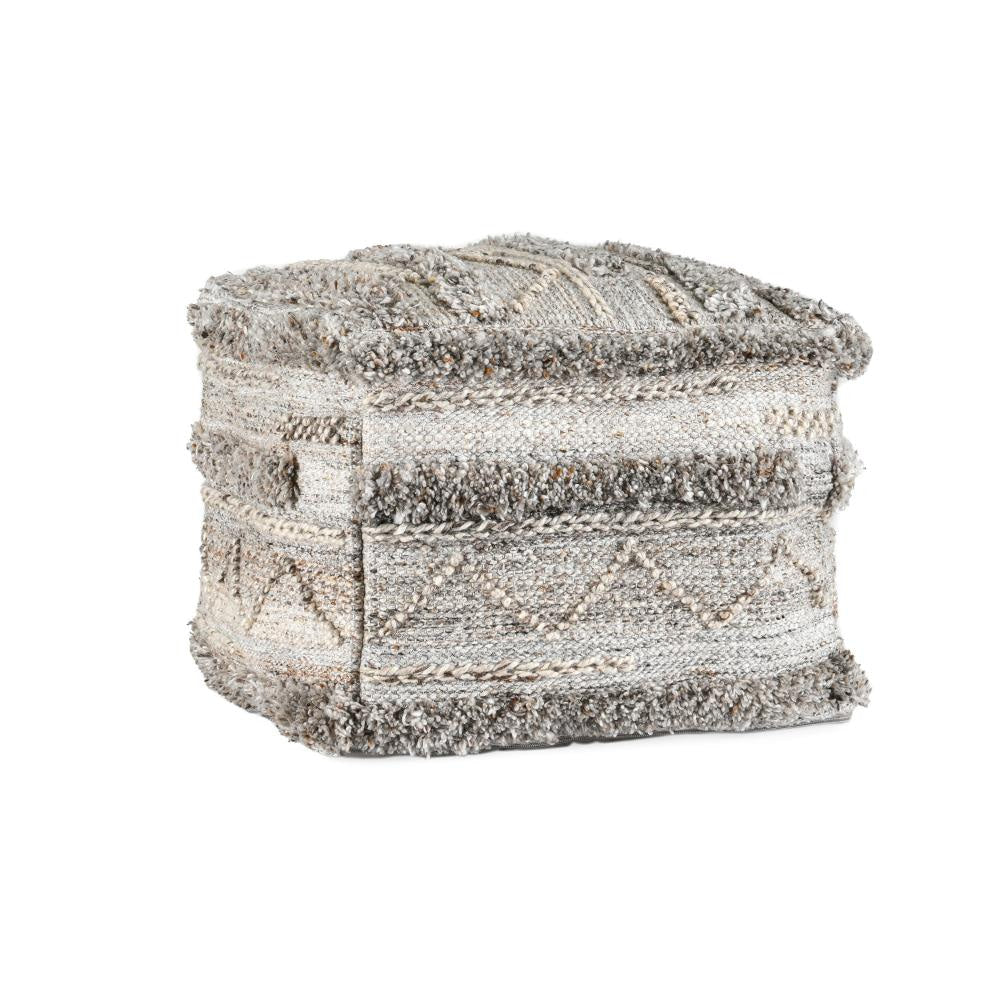 Anny Ottoman Pouf, 18 Inch Gray Polyester, Boho Knitted Texture
