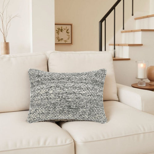 Dolu Lumbar Throw Pillow, Hand Woven Texture, 14x20 Inch, Gray