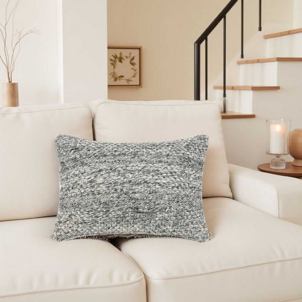 Dolu Lumbar Throw Pillow, Hand Woven Texture, 14x20 Inch, Gray