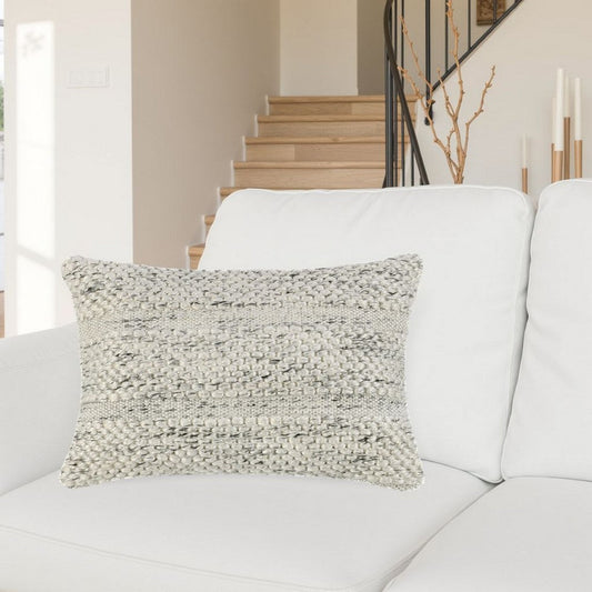 Dolu Lumbar Throw Pillow, Hand Woven Texture, 20 Inch Recycled, Ivory