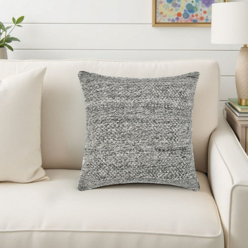 Dolu Throw Pillow, Hand Woven Texture, 24 Inch Recycled, Dark Gray