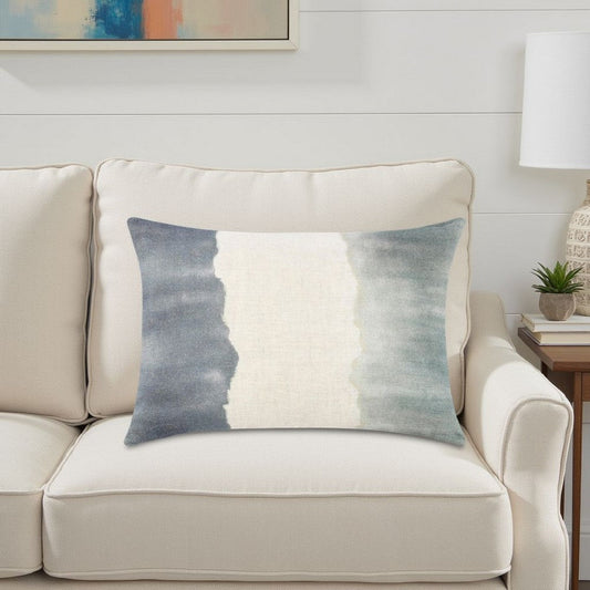 Lumbar Throw Pillow, 14x20 Inch Tie Dye Style, Blue Belgian Flax Linen