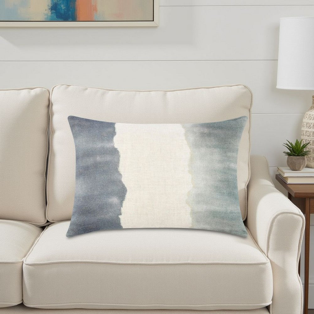 Lumbar Throw Pillow, 14x20 Inch Tie Dye Style, Blue Belgian Flax Linen