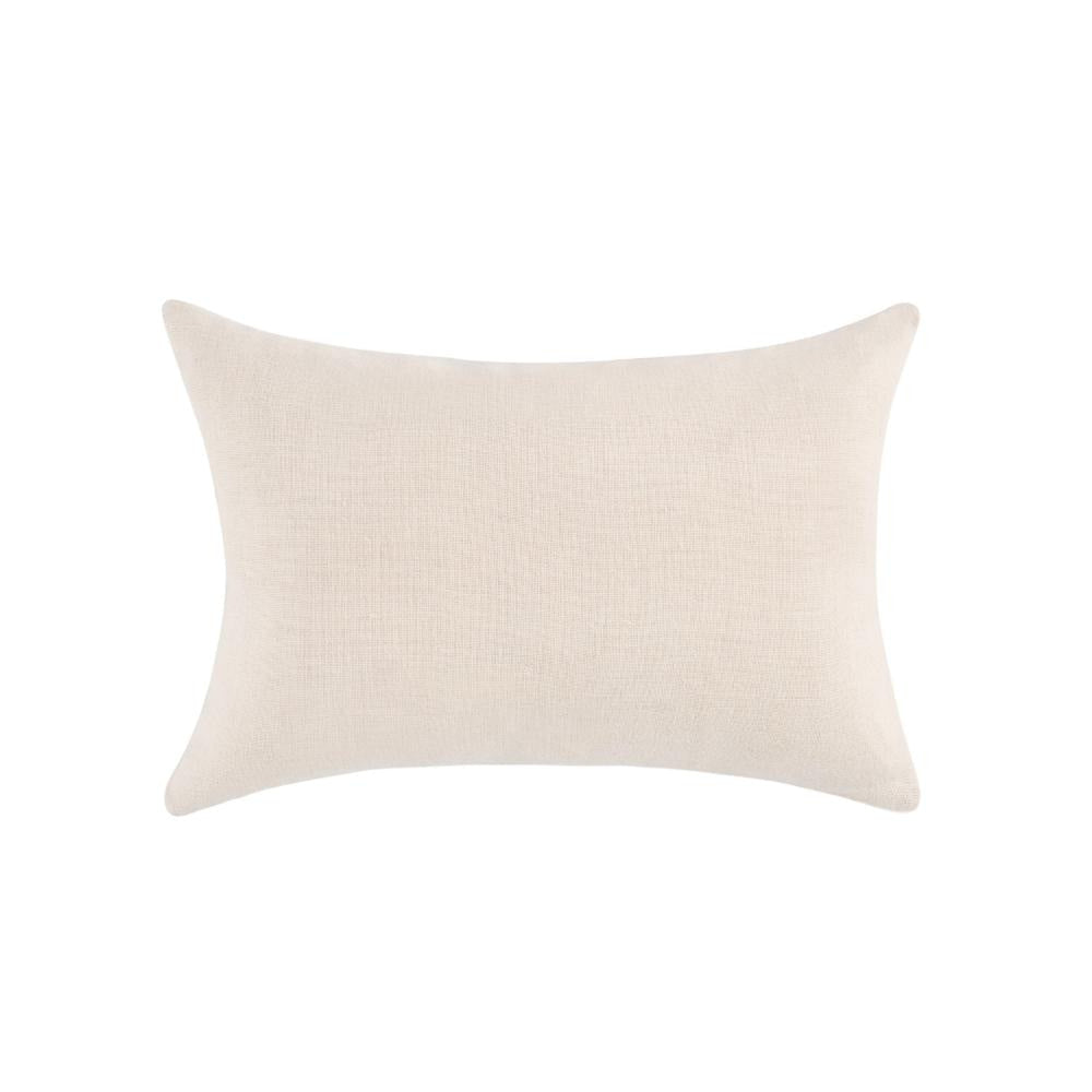 Lumbar Pillow Round Embroidered Leather 14x20 Inch Brown Flax Linen BM331517