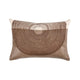 Lumbar Pillow, Round Embroidered Leather, 14x20 Inch Brown Flax Linen