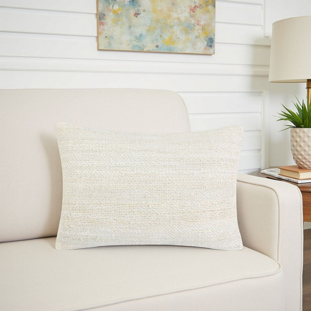 Alty Lumbar Throw Pillow, 14x20 Inch Ivory Woven Jute Design, Feather