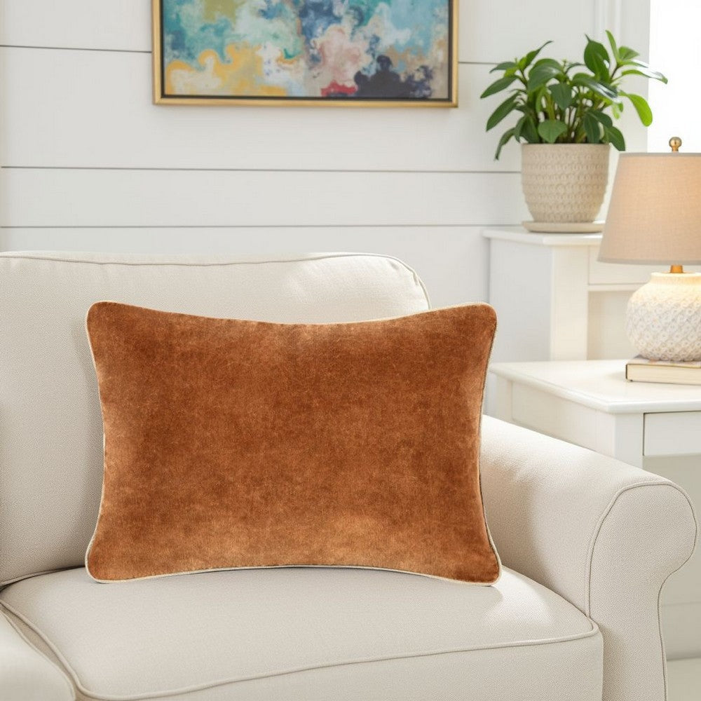 Hillary Lumbar Throw Pillow, 14x20 Inch Brown Cotton Velvet Reversible