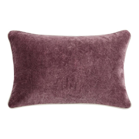 Hillary Lumbar Throw Pillow, 14x20in Purple Cotton Velvet Reversible