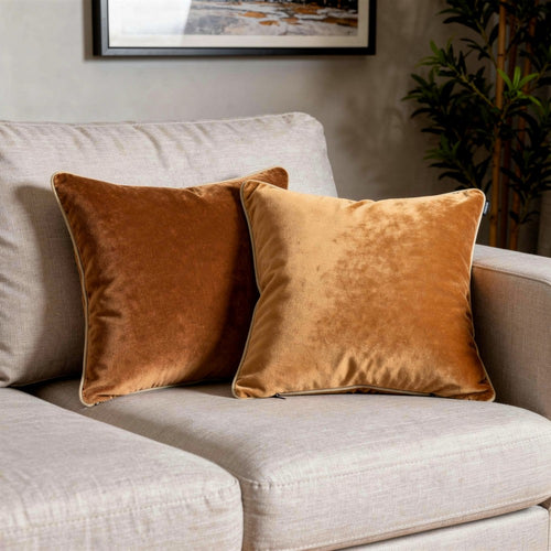 Hillary Throw Pillow, Square 18 Inch Brown Cotton Velvet, Reversible