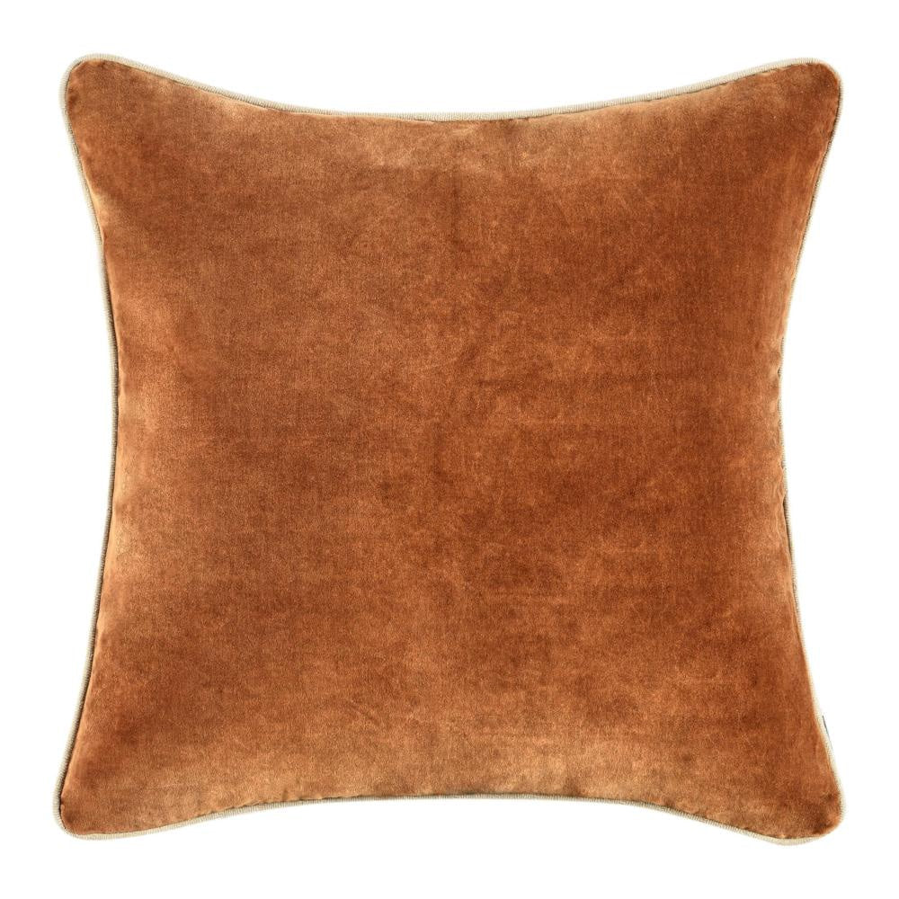 Hillary Throw Pillow, Square 18 Inch Brown Cotton Velvet, Reversible