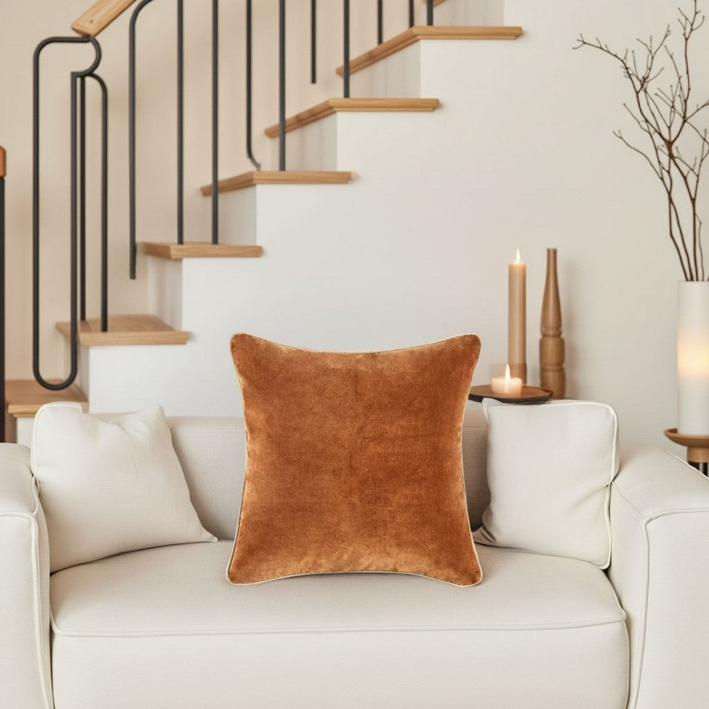 Hillary Throw Pillow, Square 22 Inch Brown Cotton Velvet, Reversible