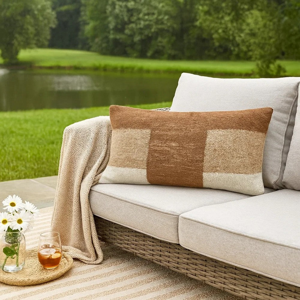 Skio Lumbar Throw Pillow, Marble Yarn Texture 14x26 Inch Brown Viscose
