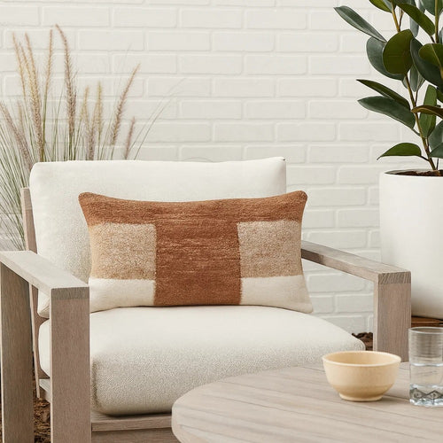 Skio Lumbar Throw Pillow, Marble Yarn Texture 14x26 Inch Brown Viscose