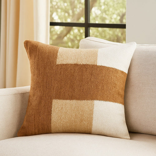 Skio Throw Pillow, Marble Yarn Texture, Square 22 Inch Brown Viscose
