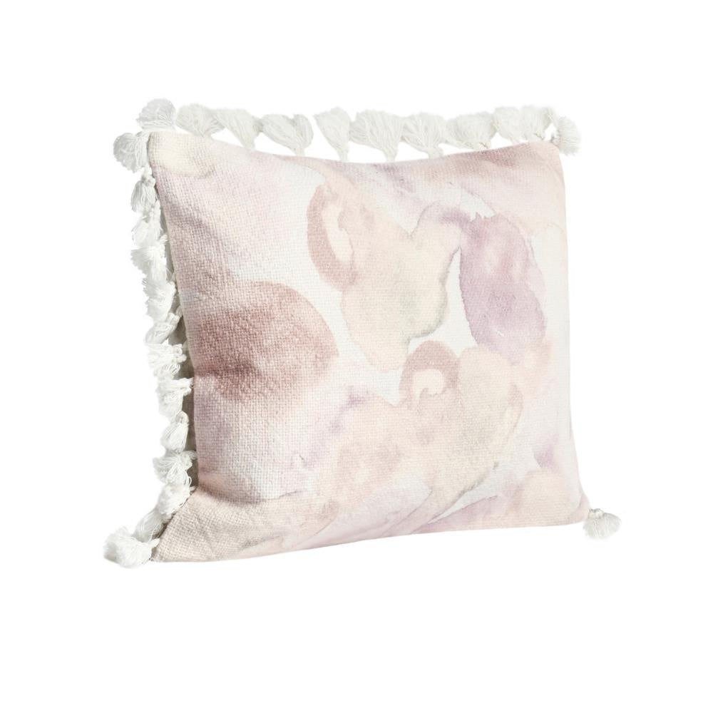 Luos Lumbar Throw Pillow 14x20 Inch Tasseled Edges Pink Cotton Linen BM331541