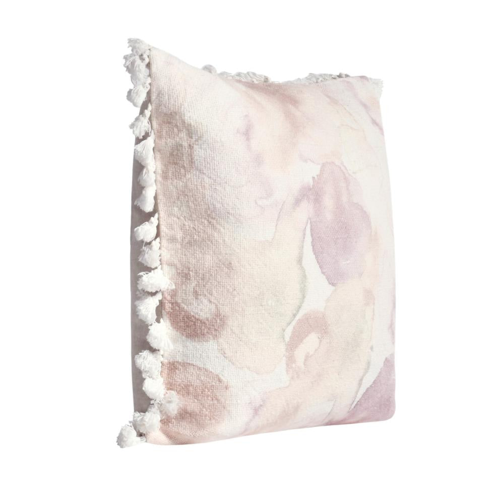 Luos Throw Pillow Tasseled Edges 20 Inch Pink Cotton Linen Blend BM331542