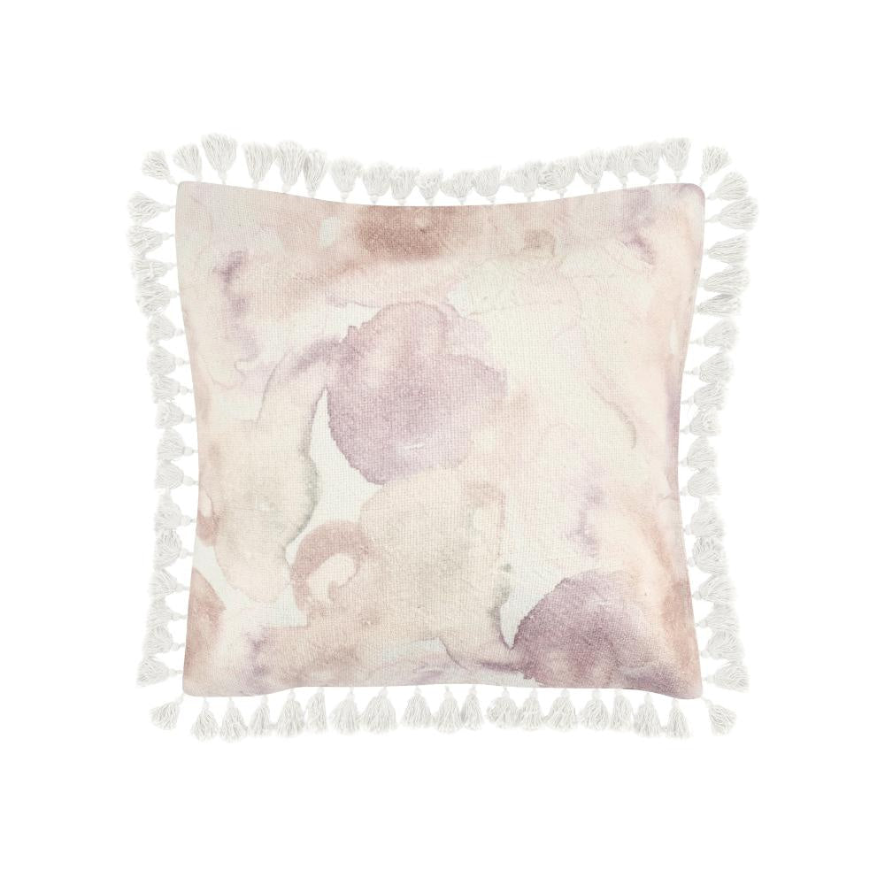 Luos Throw Pillow, Tasseled Edges, 20 Inch Pink Cotton Linen Blend