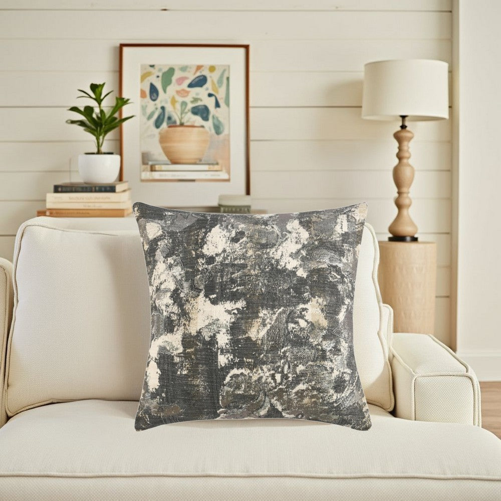 Throw Pillow, Metallic Embroidery, 22 Inch Gray Cotton Polyester