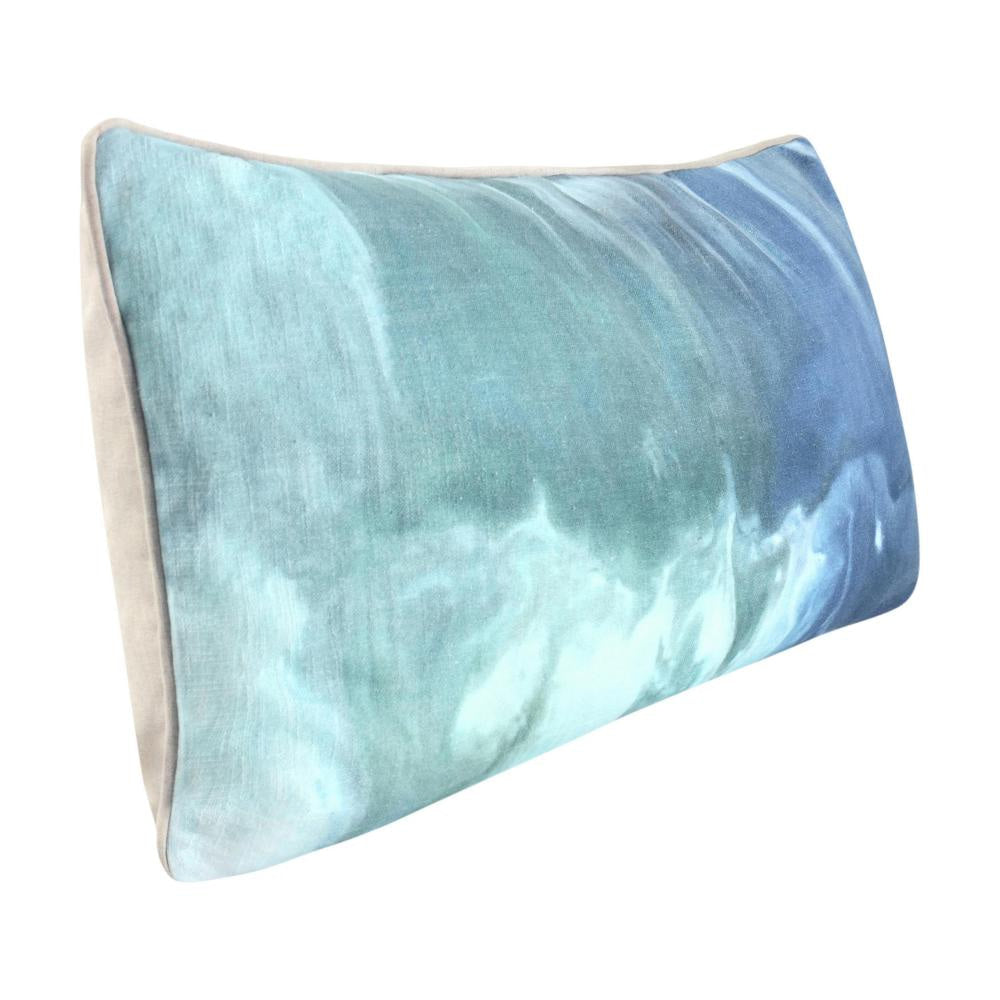 Lumbar Throw Pillow Hand Painted Style Artwork 16x36in Blue Cotton BM331544