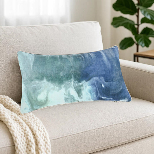 Lumbar Throw Pillow Hand Painted Style Artwork 16x36in Blue Cotton BM331544