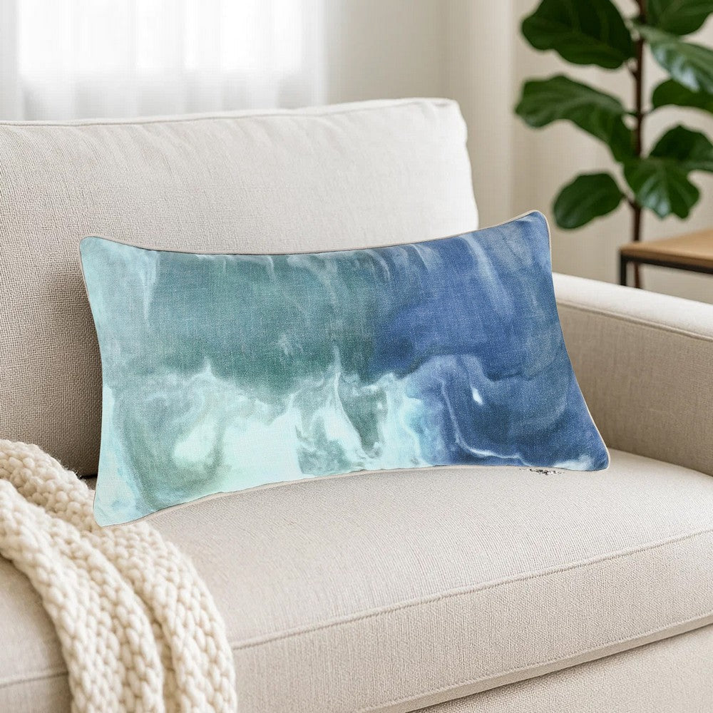 Lumbar Throw Pillow Hand Painted Style Artwork 16x36in Blue Cotton BM331544