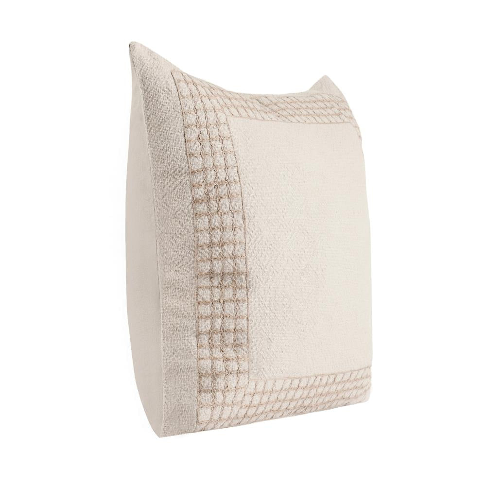 Throw Pillow Jute Linen Embroidery Pattern Square 26 Inch Beige BM331545