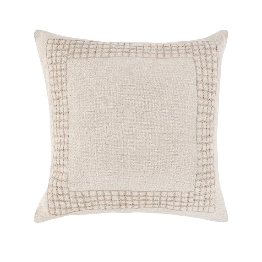 Throw Pillow, Jute Linen Embroidery Pattern, Square 26 Inch Beige