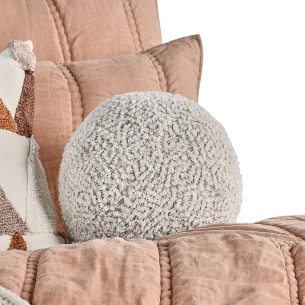 Rias Throw Pillow Pierced Design Round 12 Inch Ivory Cotton Linen BM331546