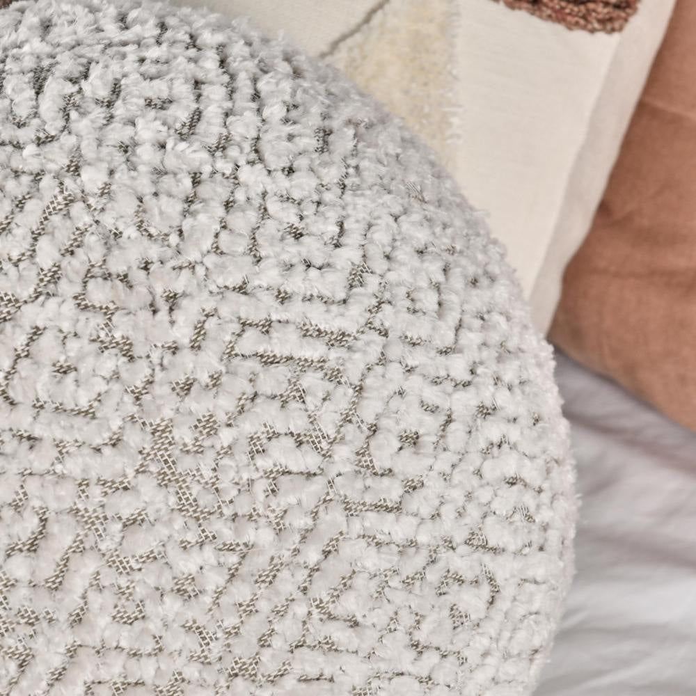 Rias Throw Pillow Pierced Design Round 12 Inch Ivory Cotton Linen BM331546